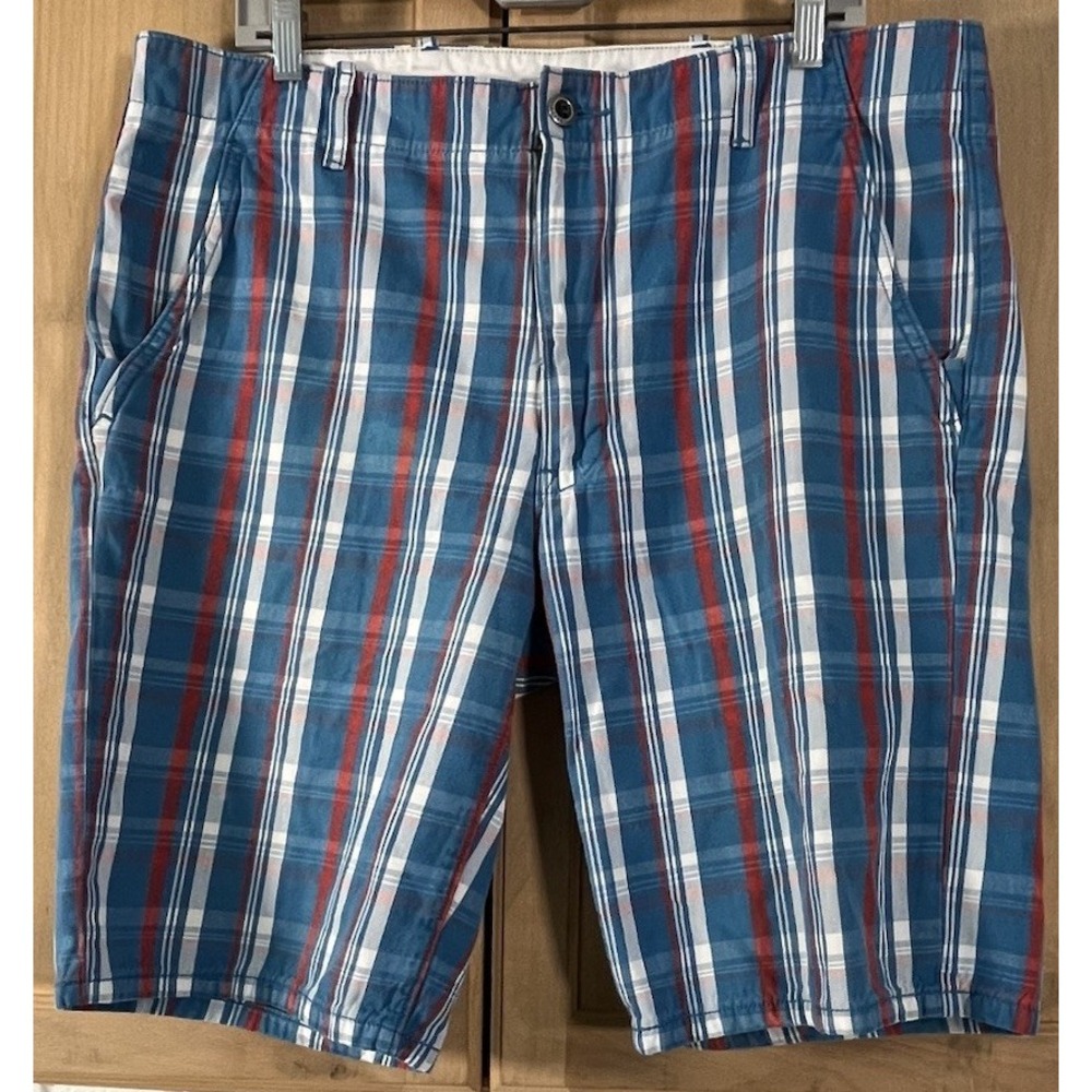 Levi's Plaid Shorts Mens W36 Blue Red White Flat Front‎ Casual 55328-0019